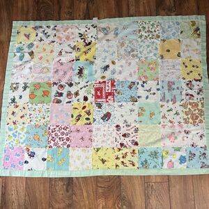 Vintage Handmade Whimsical Patchwork Baby Quilt Blanket Please Read Flaws
